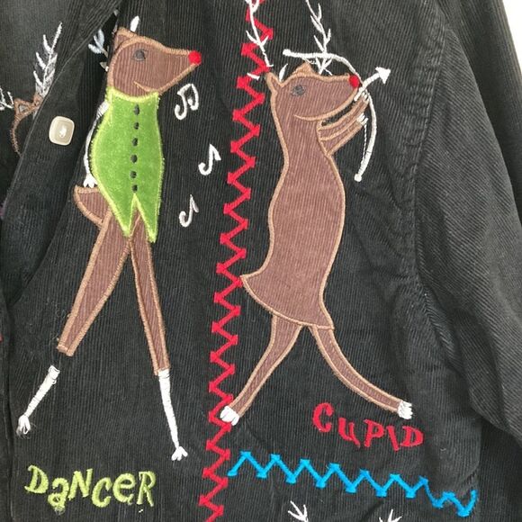 Life Style Corduroy Christmas Shirt Jacket Womens Size S Reindeer Button Up - Picture 3 of 11